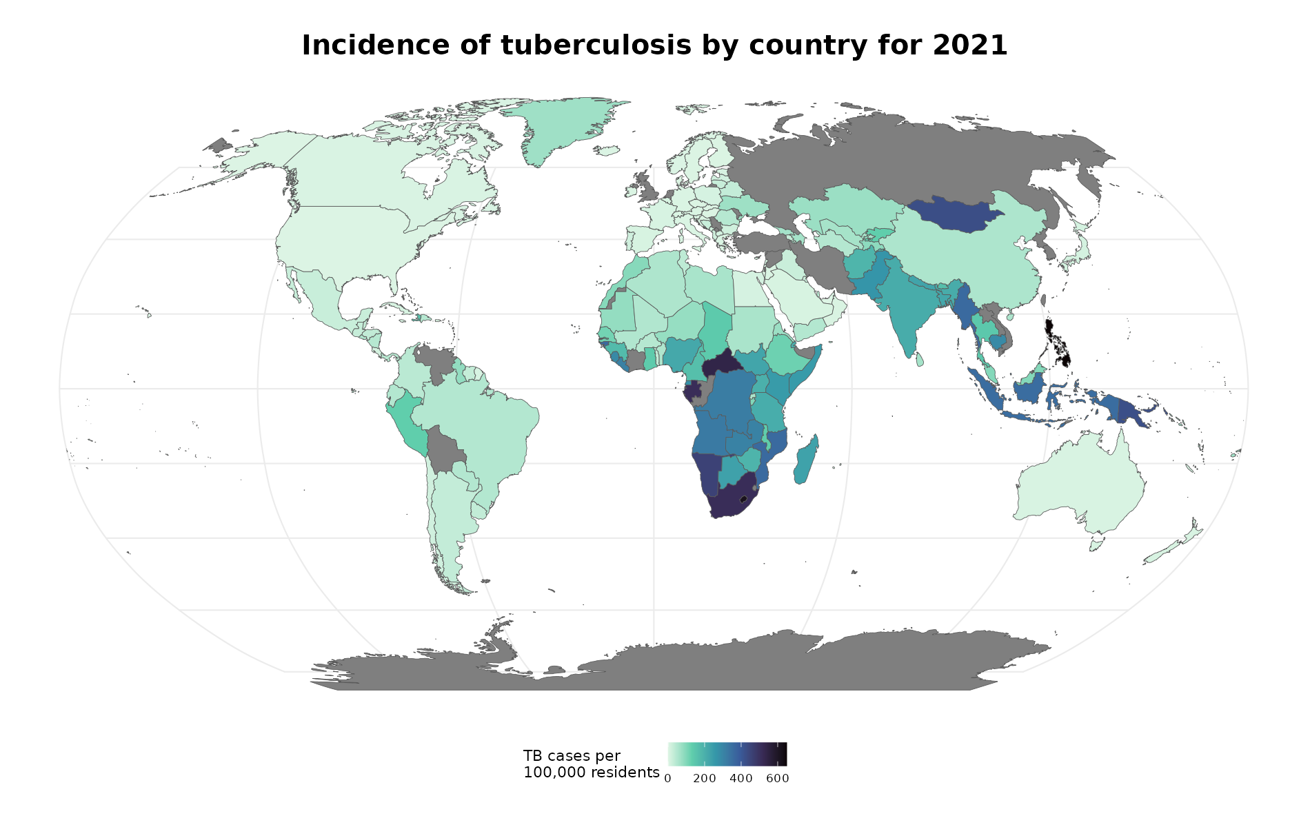 Distribution of global burden of tuberculosis.