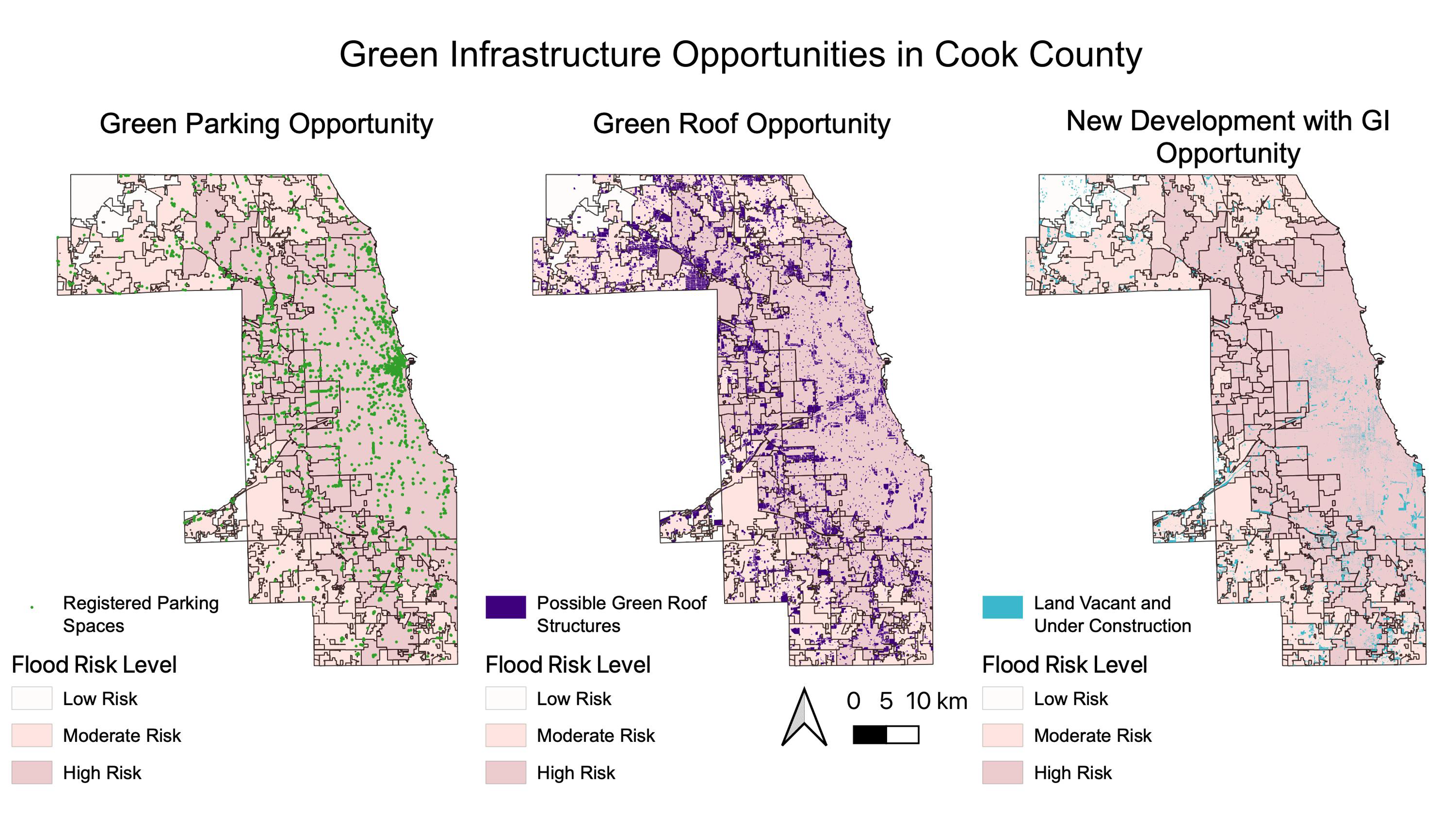 Maps of Chicago with site scale green infrastructure.